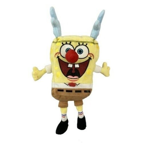 Ty Plush SpongeBob Sleighride Holiday Reindeer Antlers Rudolph Nose 8 inch 2004 - Picture 1 of 6